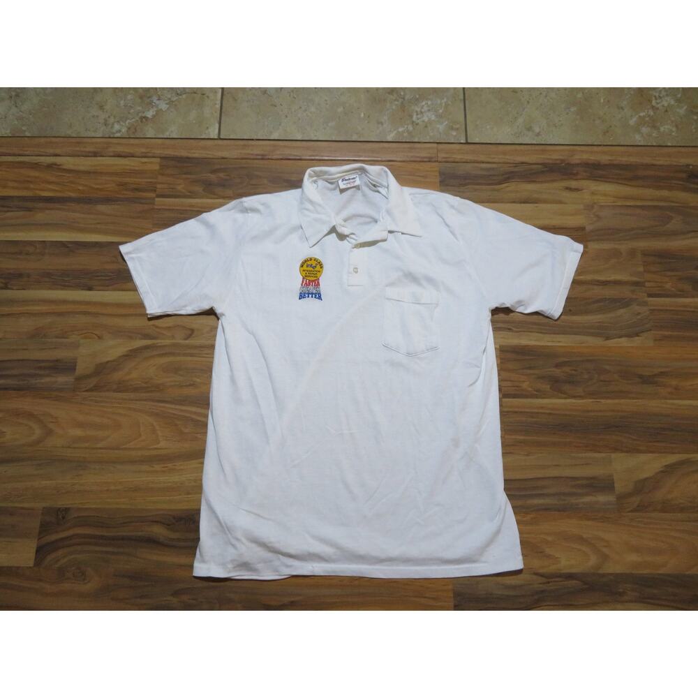 Intel Polo Shirt, Faster Cheaper Better, White Collared Sz L 1980s